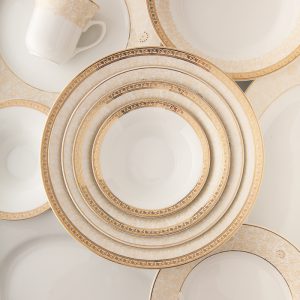 سرویس چینی 108 پارچه غذاخوری چینی زرین ایران سری شهرزاد مدل مرکاتو درجه یک