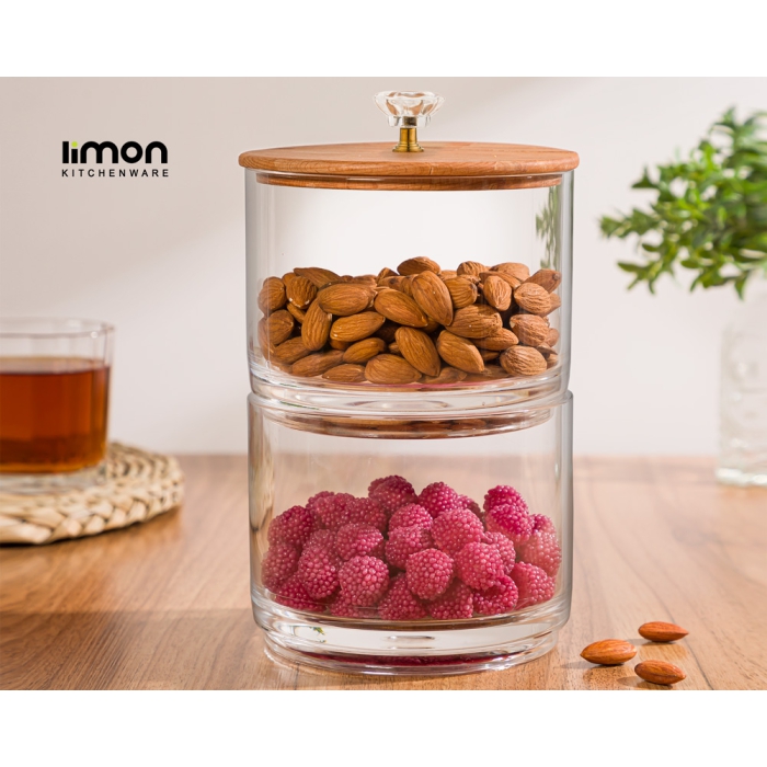 ظرف شکلات لیمون دو طبقه با درب چوبی کد 216759
