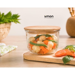 ظرف شیشه ای لیمون گرد در چوبی 470 میلی لیتر کد 2175