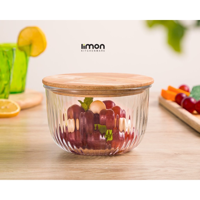 ظرف شیشه ای لیمون گرد در چوبی 970 میلی لیتر کد 217659