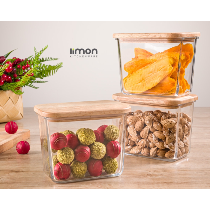 ظرف شیشه ای لیمون 920 میلی لیتر در چوبی کد 218859