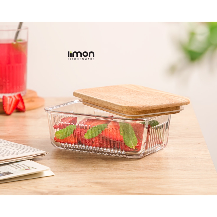 ظرف شیشه ای لیمون در چوبی 450 میلی لیتر کد 219059