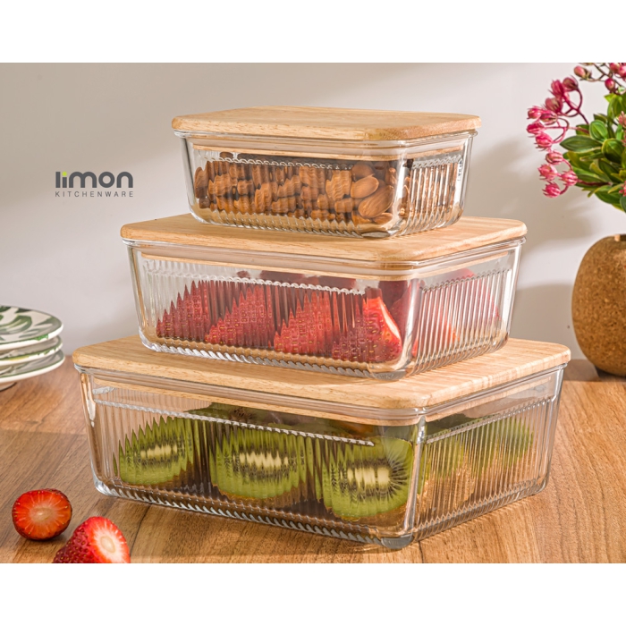 ست ظرف شیشه ای لیمون مستطیل در چوبی کد 221159