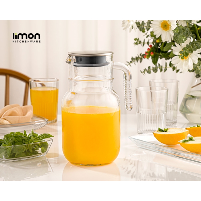 پارچ لیمون شیشه ای 1.5 لیتر درب استیل کد 237600