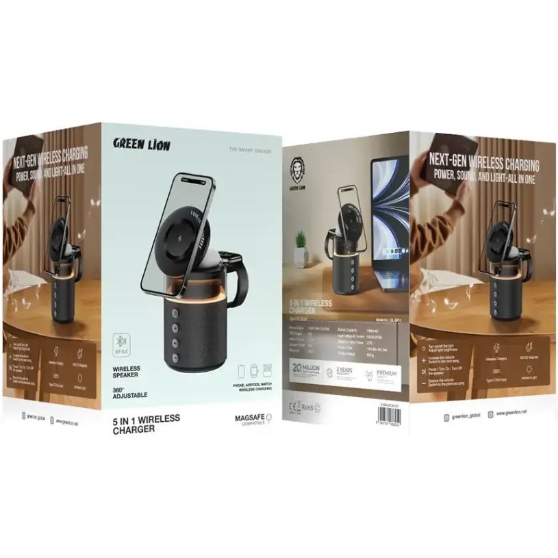 شارژر وایرلس و اسپیکر گرین لاین Green Lion 5 in 1 Wireless Charger - Image 2